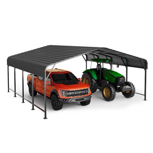 20 ft. W x 20 ft. D Metal Carport Steel Car Canopy and Shelter, Heavy Duty Carport for Cars, Boats, and Tractors, Grey