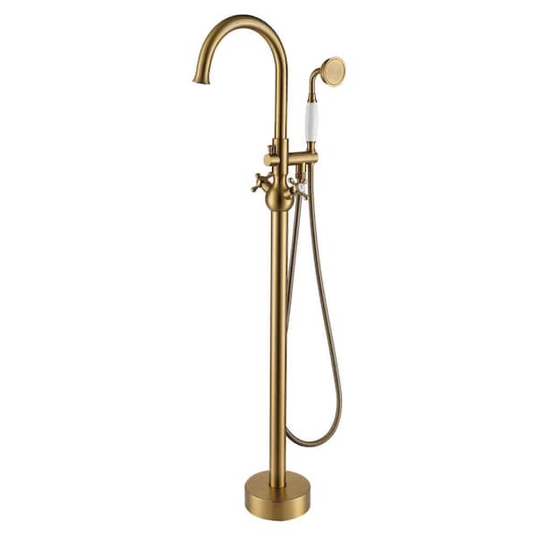 2-Handle Freestanding Tub Faucet with Hand Shower Head in. Brushed Brass