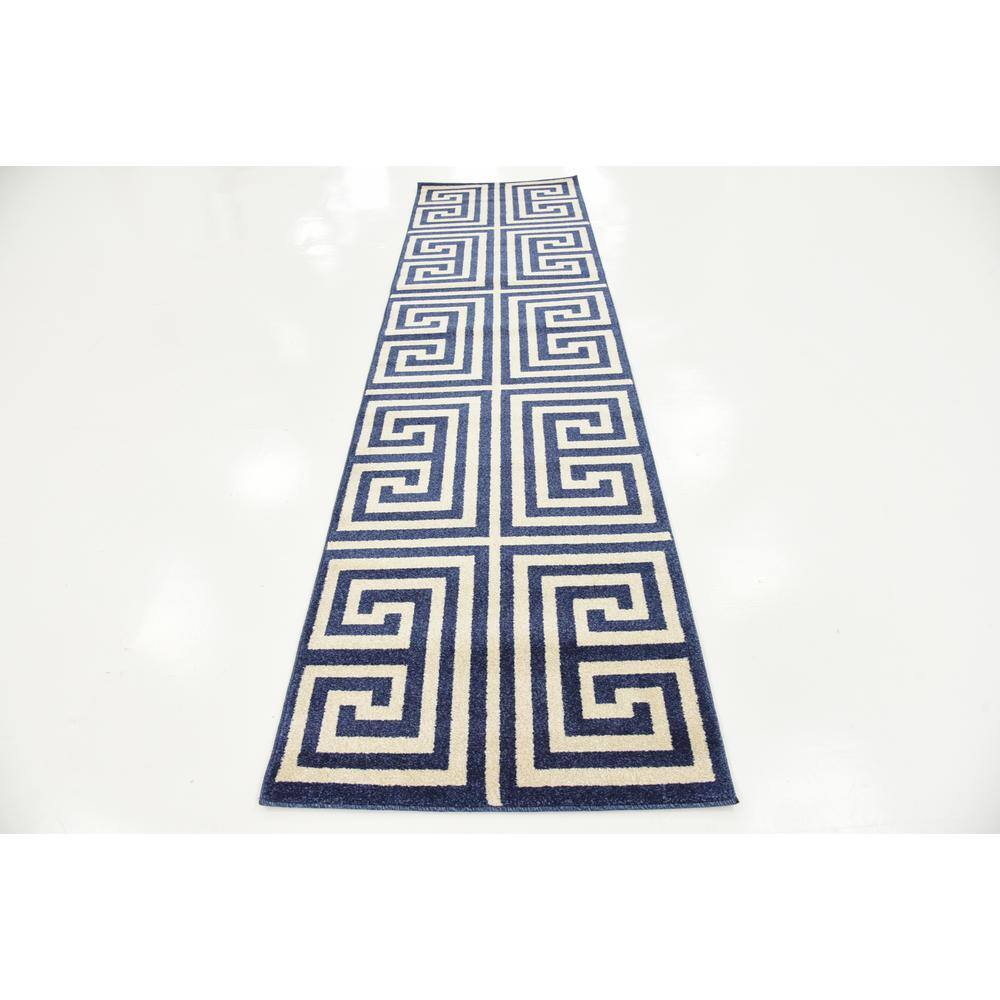 Navy Blue Geometric Stain-Resistant Synthetic Runner Rug