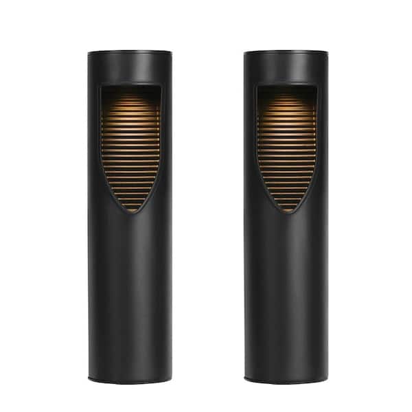 TECHKO Black Outdoor Solar LED Cylinder Bollard Weather Resistant Path Lights (2-Pack)