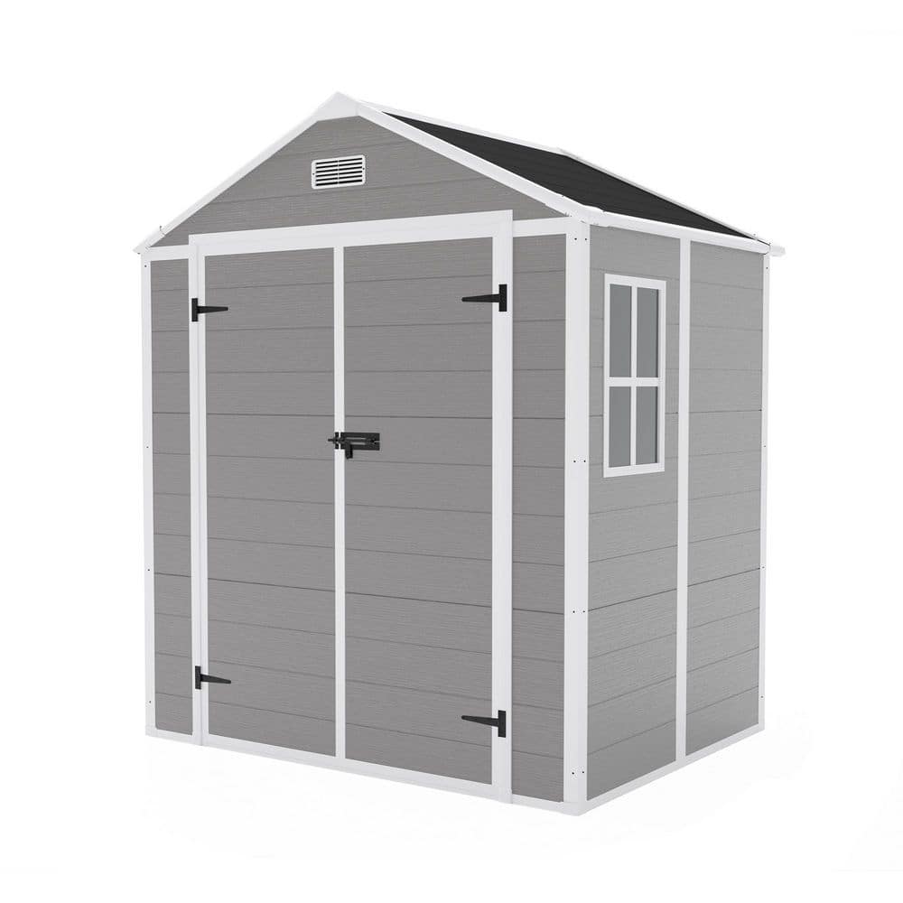 6 ft. W x 5 ft. D Resin Outdoor Storage Shed with Double Pitched Roof Lockable Door Window (30 sq. ft.) in Light Gray price history on PriceWatchPro