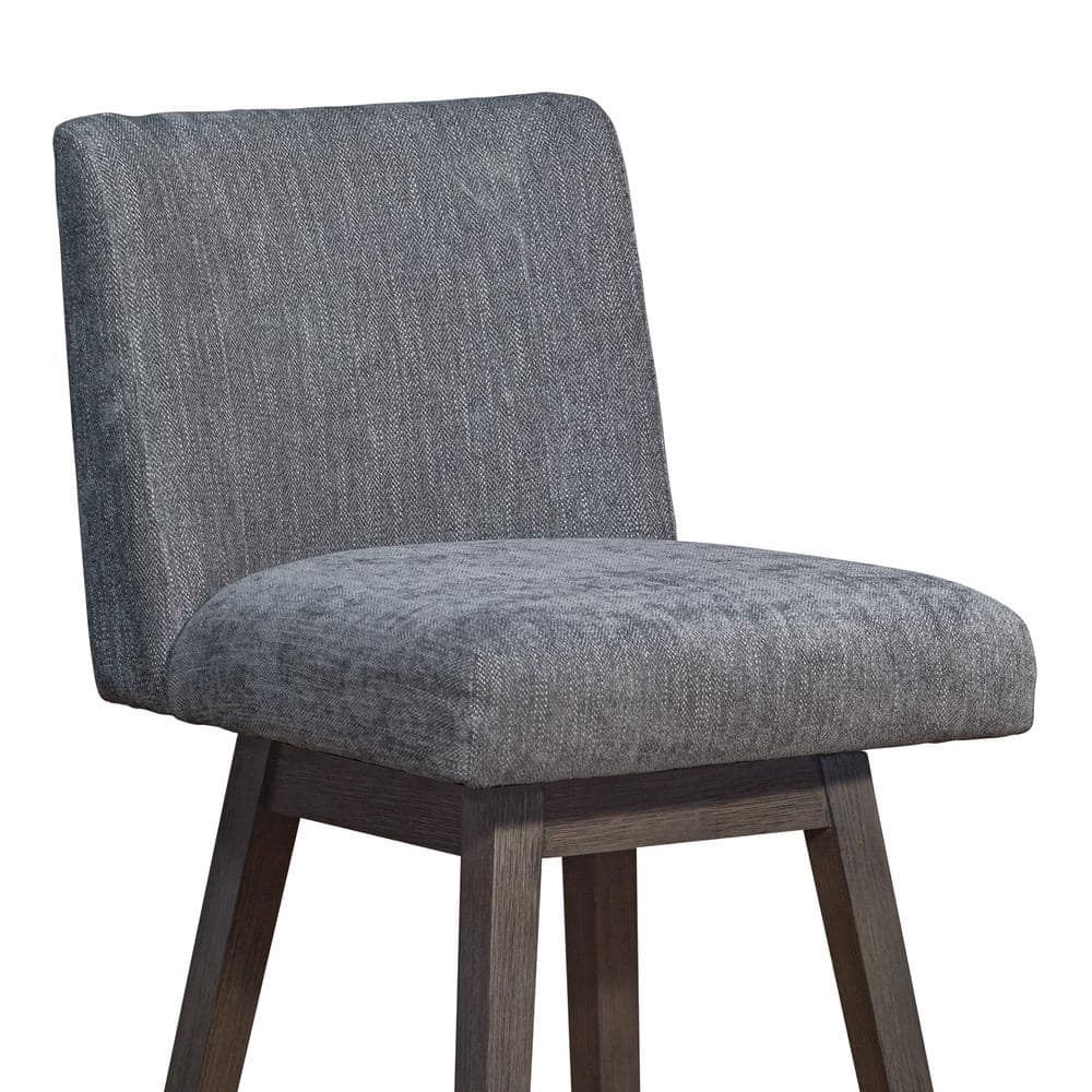 Grey Oak Wood Swivel Bar Stool with Grey Fabric
