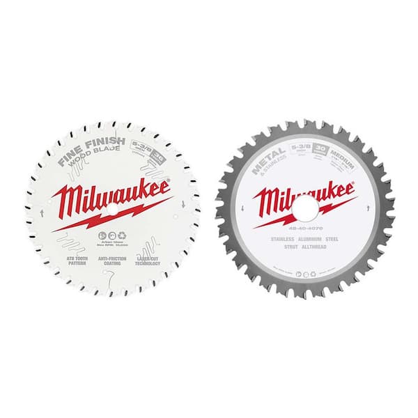 Milwaukee 5-3/8 in. x 30TPI Carbide Metal & Stainless Circular Saw Blade & 5-3/8 in. x 36TPI Fine Finish Blade (2-Pack)