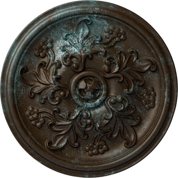 Ekena Millwork 2-3/4" x 14-1/2" x 14-1/2" Polyurethane Katheryn Ceiling Medallion, Hand-Painted Bronze Blue Patina