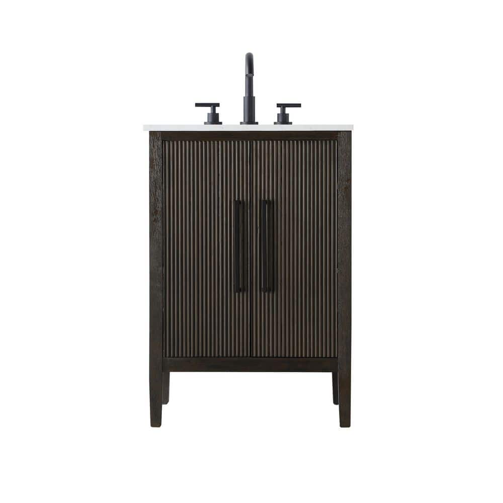 24 in. Single Sink Chocolate Oak Bath Vanity with White Engineered Marble Top price history on PriceWatchPro
