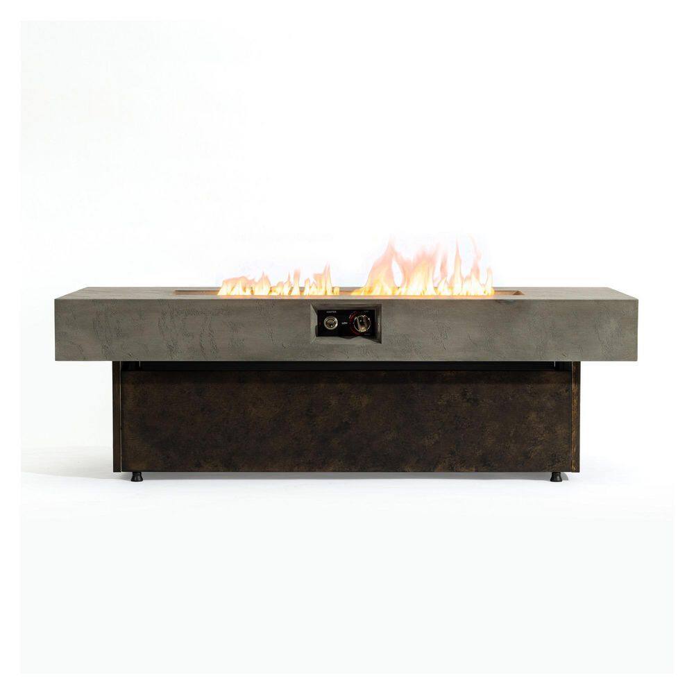 55 in. Cement Gray and Brown Iron Outdoor Fire Pit Table with Cover, Burner Lid, Glass Rocks price history on PriceWatchPro