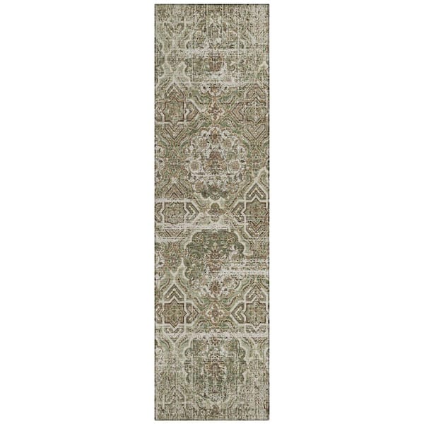 Chantille Machine Washable Indoor/Outdoor Abstract ACN2706 Olive 2 ft. x 7 ft. Runner Rug