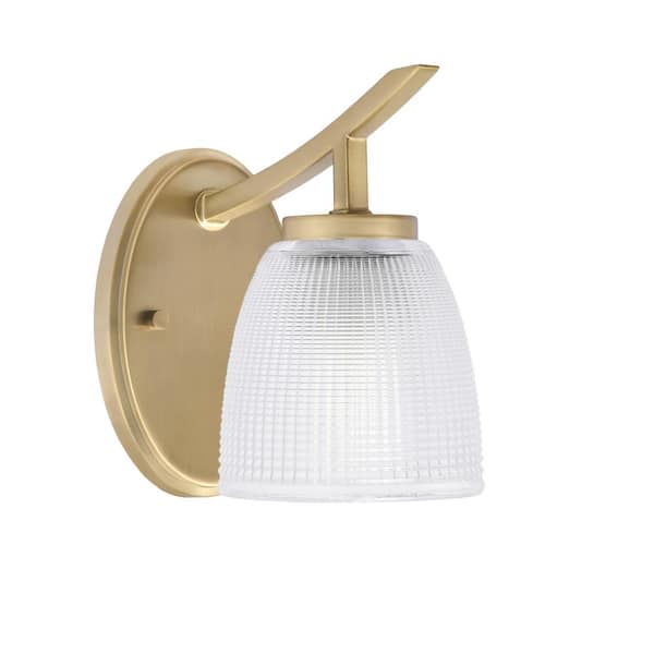 Unbranded Siena 1-Light New Age Brass Uplight Wall Sconce with Clear Ribbed Glass Shades