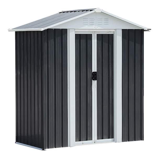 5 ft. x 3 ft. Gray Outdoor Metal Shed Storage, Apex Roof with Sliding Lockable Door for Backyard, Garden (14 sq. ft. )