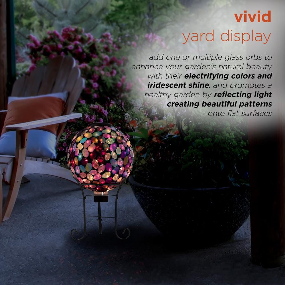 Solar-Powered Purple Glass Gazing Ball with Metal Stand