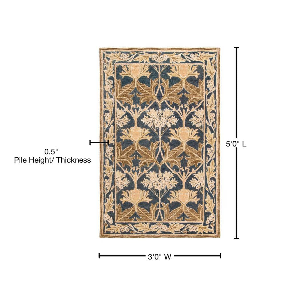 Handmade Navy and Sage Wool Tufted Rectangular Rug