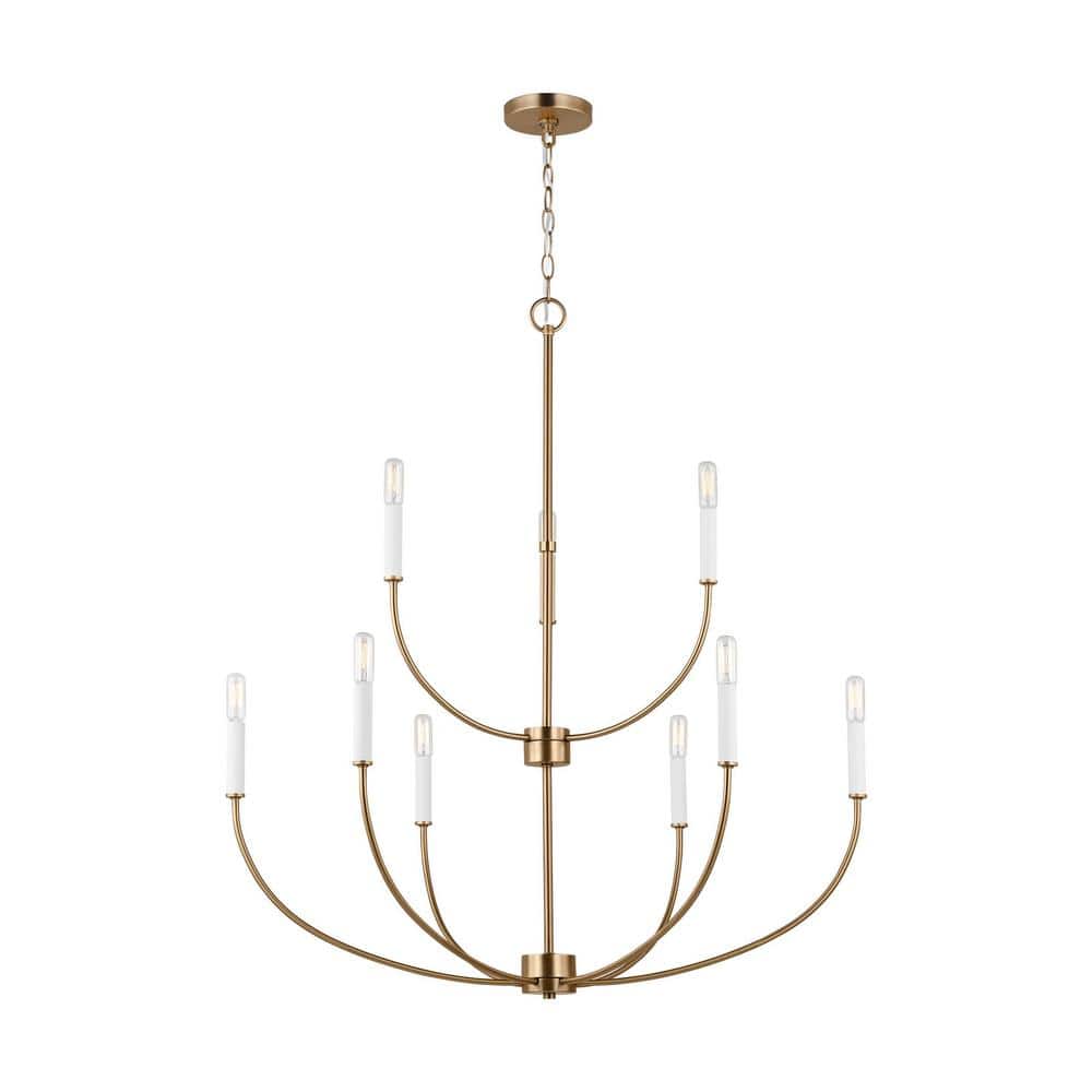 Elegant Satin Brass 9-Light Incandescent Chandelier with Clear Accents