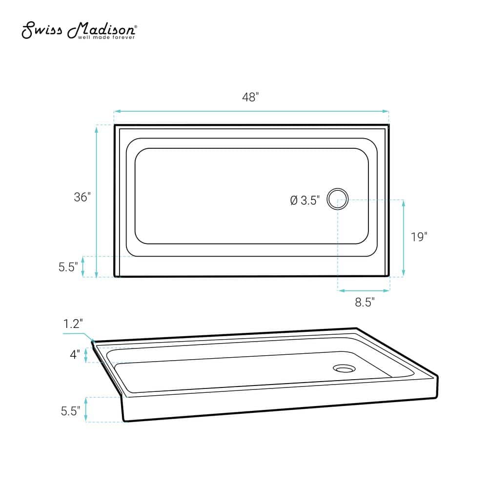 Voltaire 48" x 36" Gray Acrylic Shower Base with Right-Hand Drain