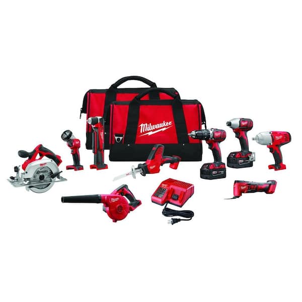 Milwaukee M18 18-Volt Lithium-Ion Cordless Combo Tool Kit (9-Tool) with (2) 3.0Ah Batteries, (1) Charger, (2) Tool Bags