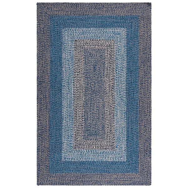 SAFAVIEH Braided Navy/Blue 8 ft. x 10 ft. Machine Washable Solid Striped Border Area Rug
