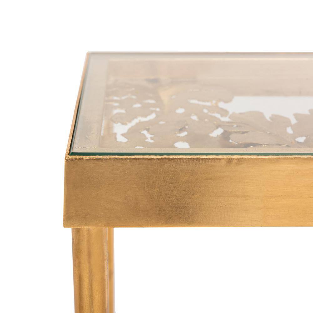 Ethereal Gold Leaf Palm Leaf Rectangular Glass Console Table