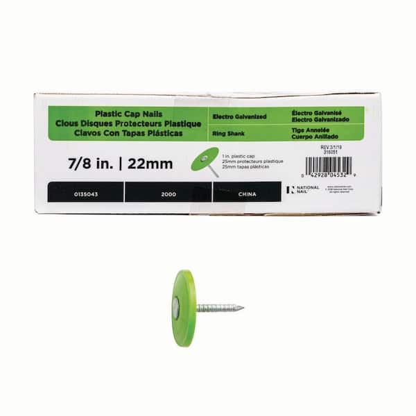 7/8 in. x 12-Gauge Electrogalvanized Ring Shank Plastic Cap Roofing Nail (2000-Pack)