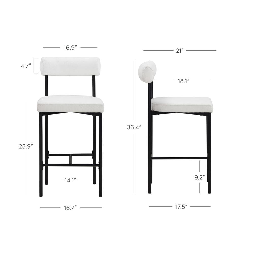 Light Cream Boucle Upholstered Counter Height Chair with Black Metal Legs