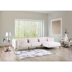 Millie 123 in. Slope Arm 1-Piece Cotton L Shaped Sectional Sofa in Right Facing White With Feather Blend Cushions