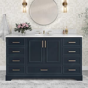 Stafford 61 in. W x 22 in. D x 35.25 in. H Single Sink Bath Vanity in Midnight Blue with Carrara White Marble Top