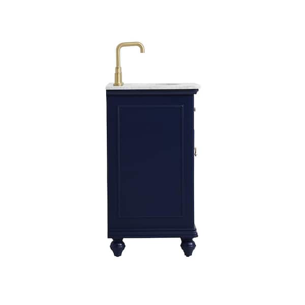 Timeless Home 19 in. W Single Bath Vanity in Blue with Marble Vanity Top in Carrara with White Basin