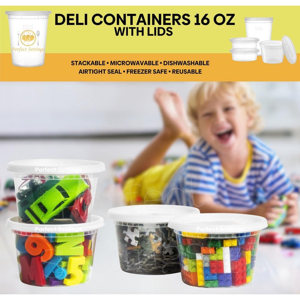 Clear 16oz Plastic Meal Prep Containers with Snap Lids, Set of 40