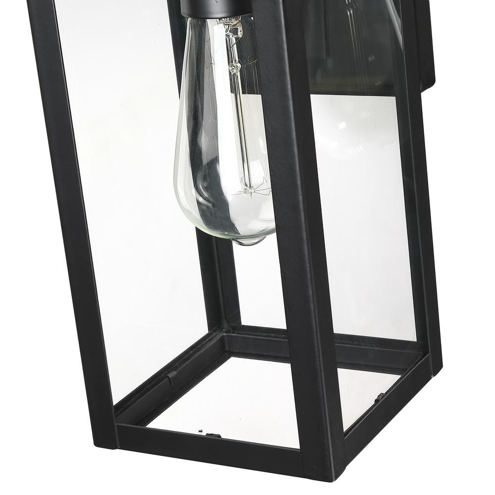 Matte Black Medium Outdoor Lantern Sconce with Clear Glass