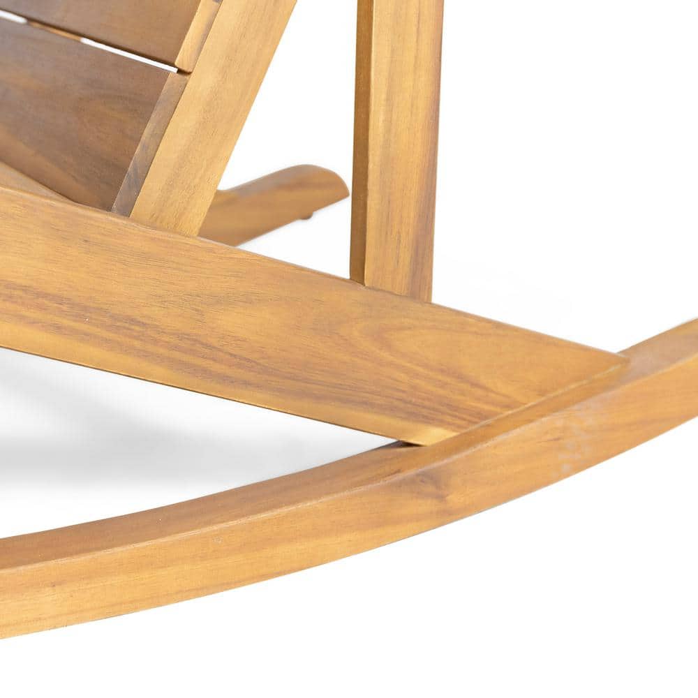 Chamlee Teak Wood Outdoor Adirondack Rocking Chair Set, Natural Finish