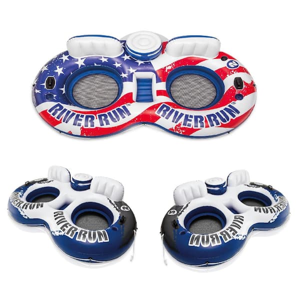 Intex American Flag 2-Person Float and River Run II 2 Person Float (2-Pack)