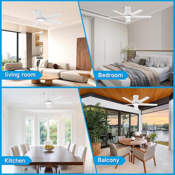 W5 Series 44 in. Indoor White Flush Mount Ceiling fan with 3 Color Integrated LED and Remote, Reversible DC Motor Design