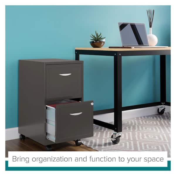 Space Solutions 18 in. D 2-Drawer Metal Letter Width 14.25 in. W Mobile Vertical File Cabinet, Metallic Charcoal
