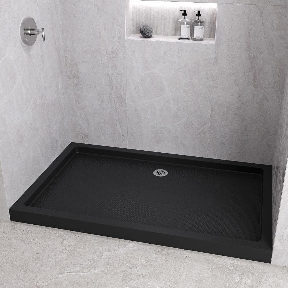 Glossy Black Rectangular Acrylic Shower Base with Center Drain