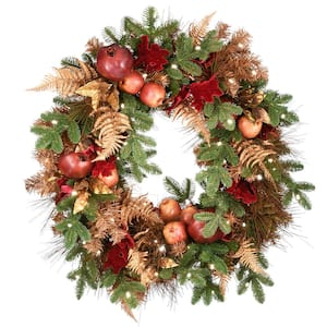 30 in. Apple Decorated Artificial Christmas Wreath with LED Lights