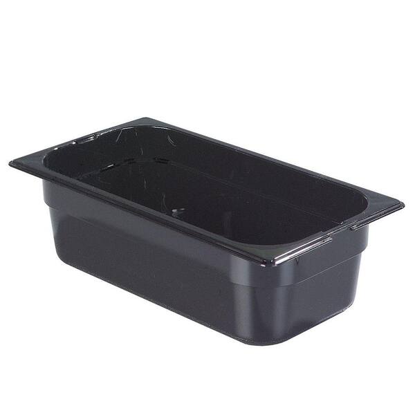 Carlisle 1/3 Size, 3.80 qt., 4 in. D Polycarbonate Food Pan in Black, Lid not Included (Case of 6)