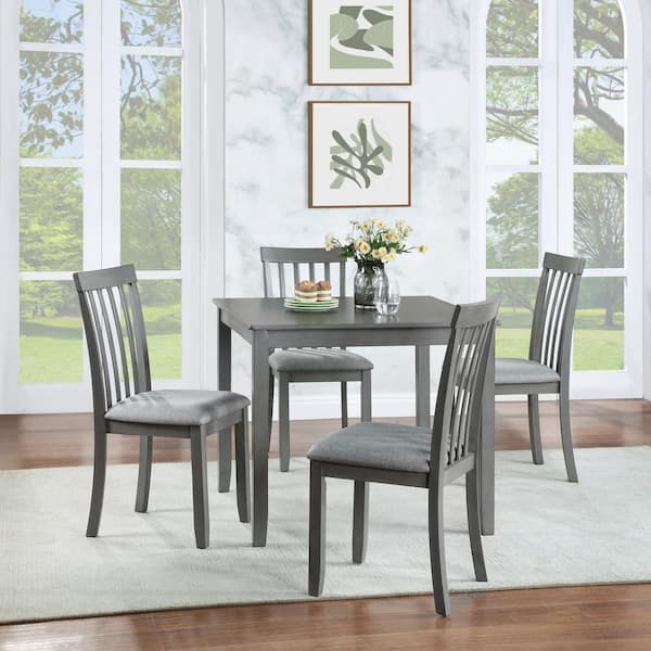 Boyel Living 5-Piece Square Gray Wood Top Table Set Seats 4 for Small Space