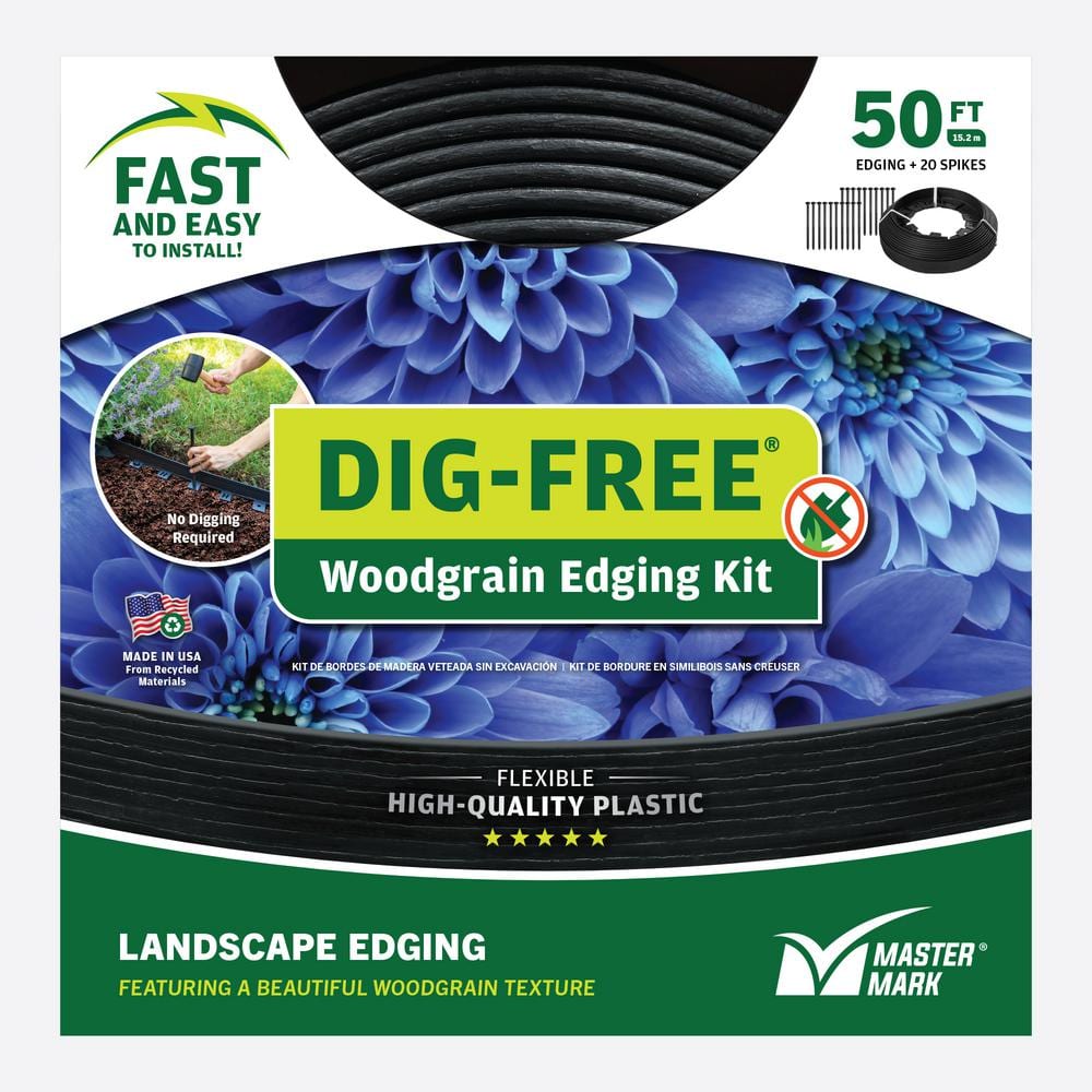 Black Plastic Dig-Free 50 ft. Landscape Edging Kit with Stakes