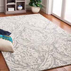 Abstract Ivory/Gray Doormat 3 ft. x 5 ft. Damask Area Rug