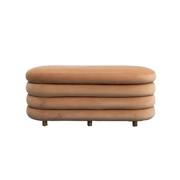 Caramel and Natural 52 in. Upholstered Bedroom Bench Backless with Storage