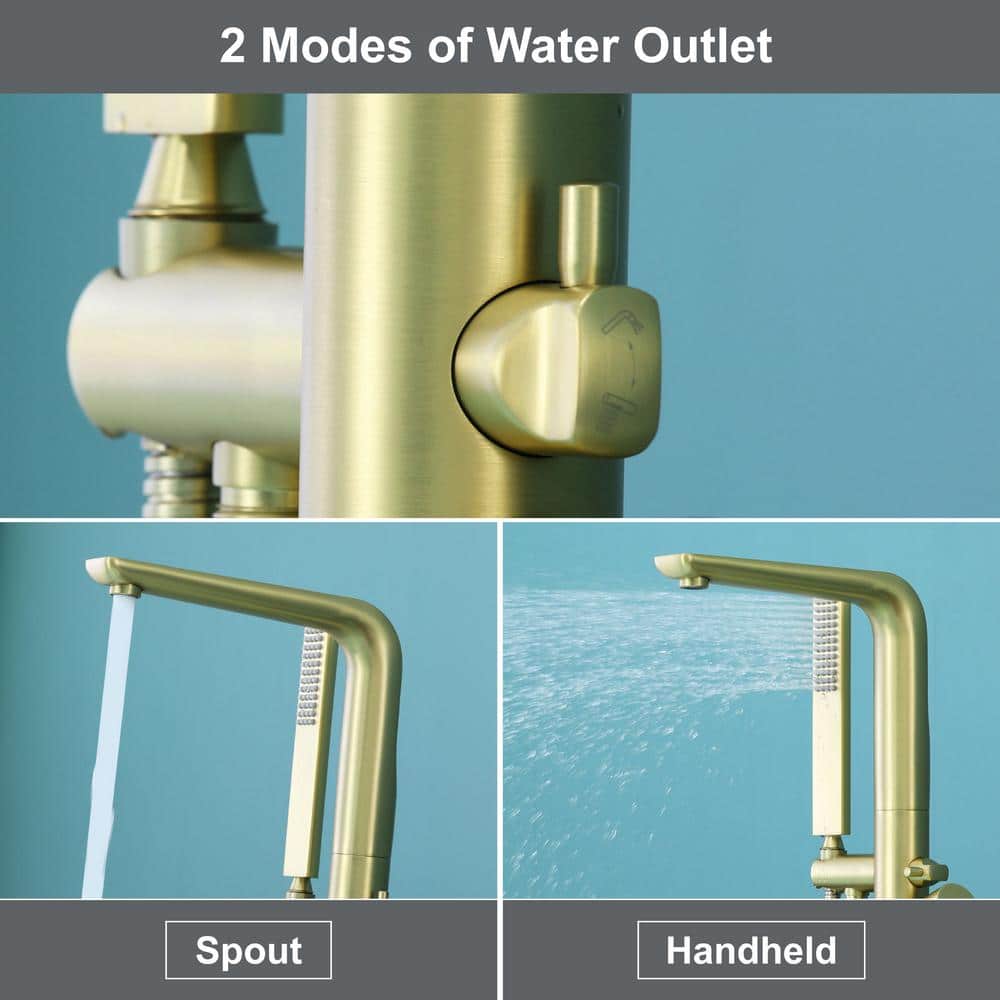 Brushed Gold Freestanding Bathtub Faucet with Hand Shower