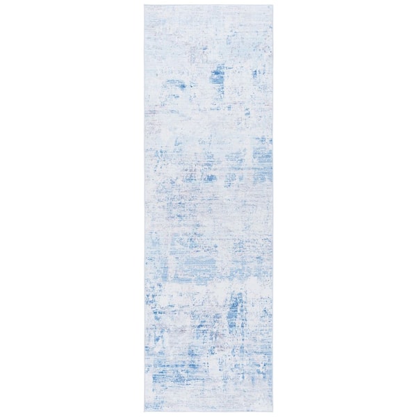 Tacoma Gray/Light Blue 3 ft. x 8 ft. Machine Washable Distressed Abstract Runner Rug