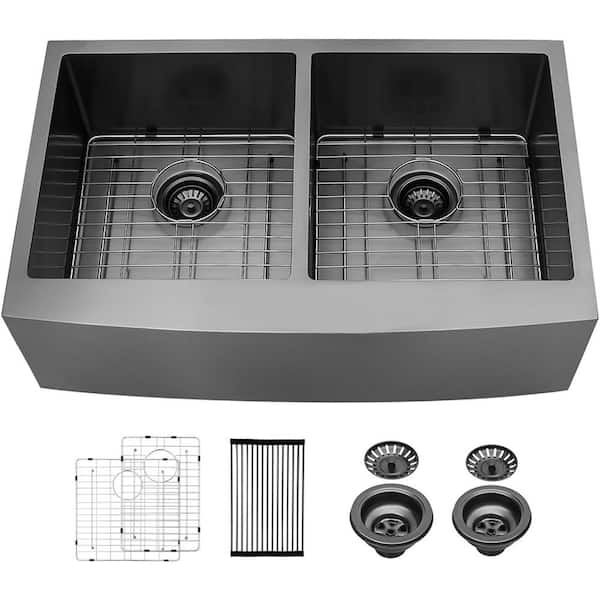 Lordear Underount Kitchen Sink Double Bowl Kitchen Sink 33 Inch