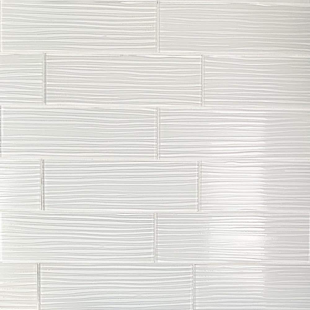 Italian Design White Large Format 4 in. x 16 in. Textured Glass Subway Tile (8 sq. ft./Case) price history on PriceWatchPro