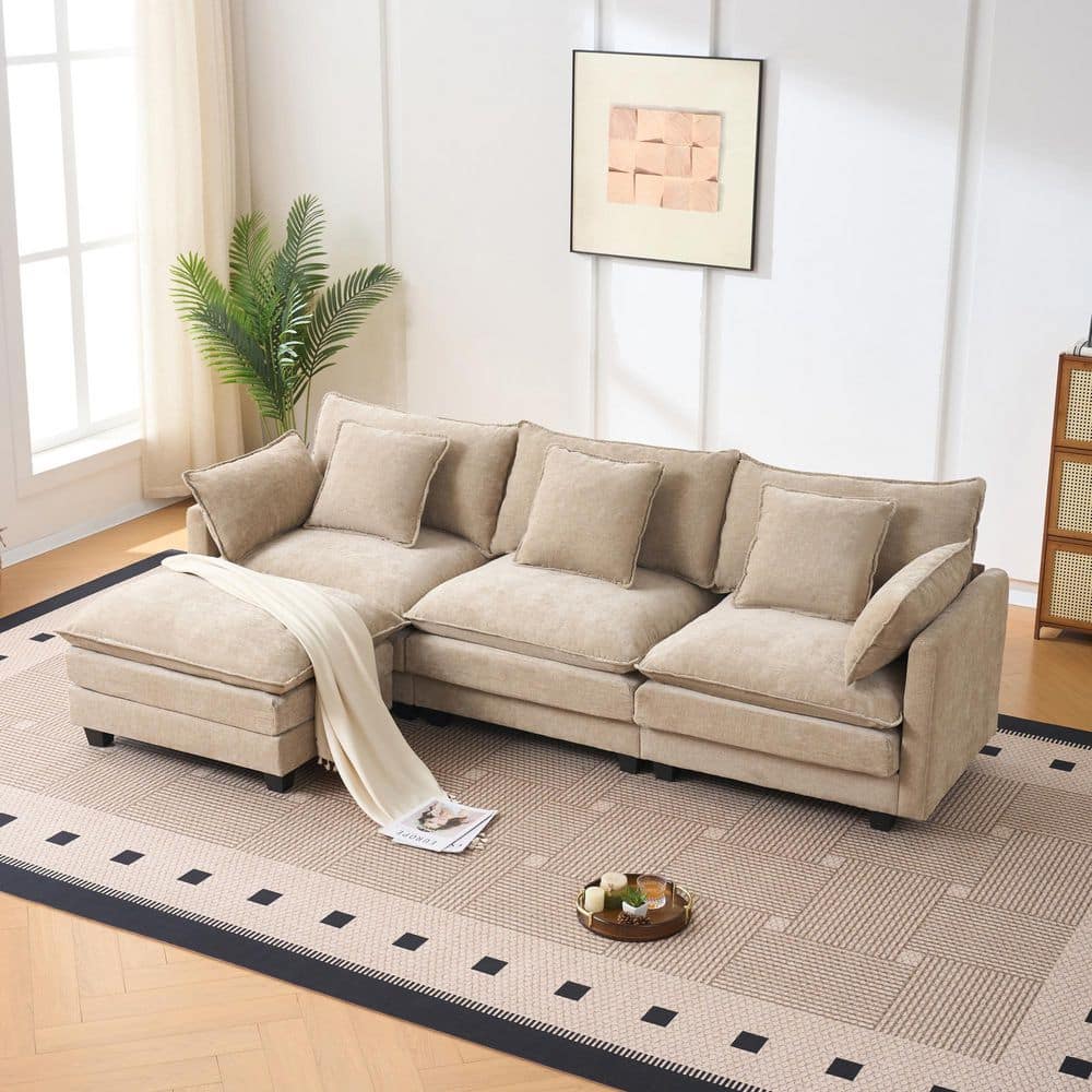 Hannah 94.4 in. Polyester Upholstery L-Shaped Sectional Sofa in. Brown with Storage Ottoman, Coffee