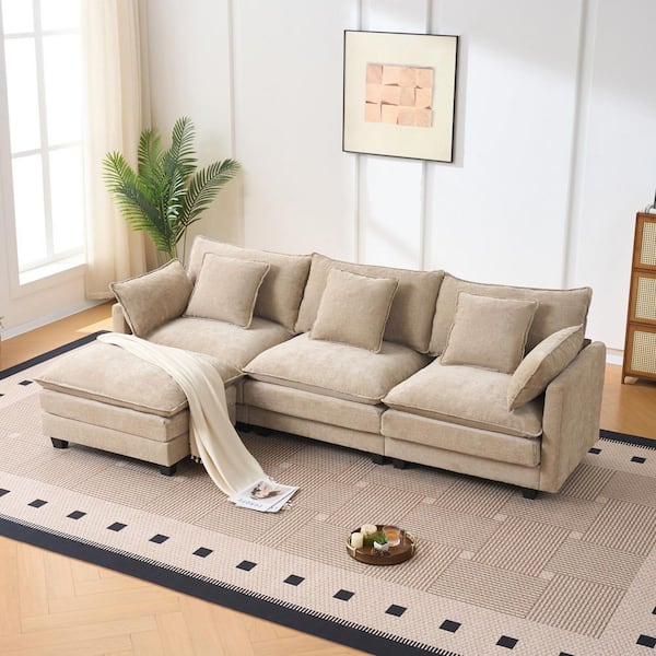 Hannah 102 in. Polyester Upholstery L-Shaped Sectional Sofa in Brown with Storage Ottoman, Coffee