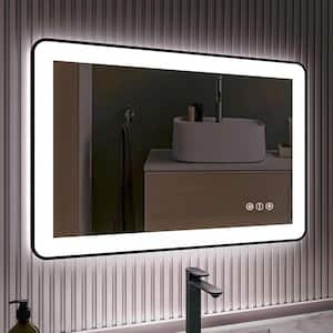 32 in. W x 24 in. H Rectangular Framed LED Anti-Fog Wall Bathroom Vanity Mirror in Black with Backlit and Front Light