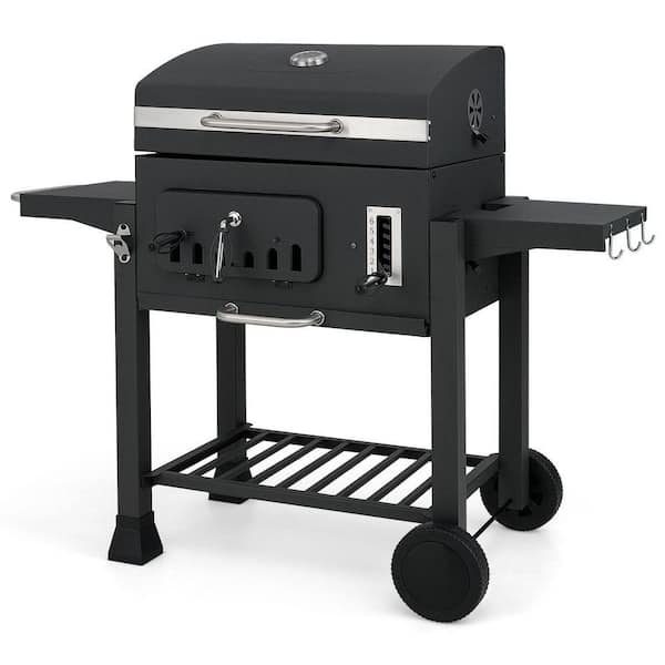 24 in. Charcoal Grill with 2 Folding Side Tables, 544 sq. in. Cooking Area, Thermometer and Bottle Opener
