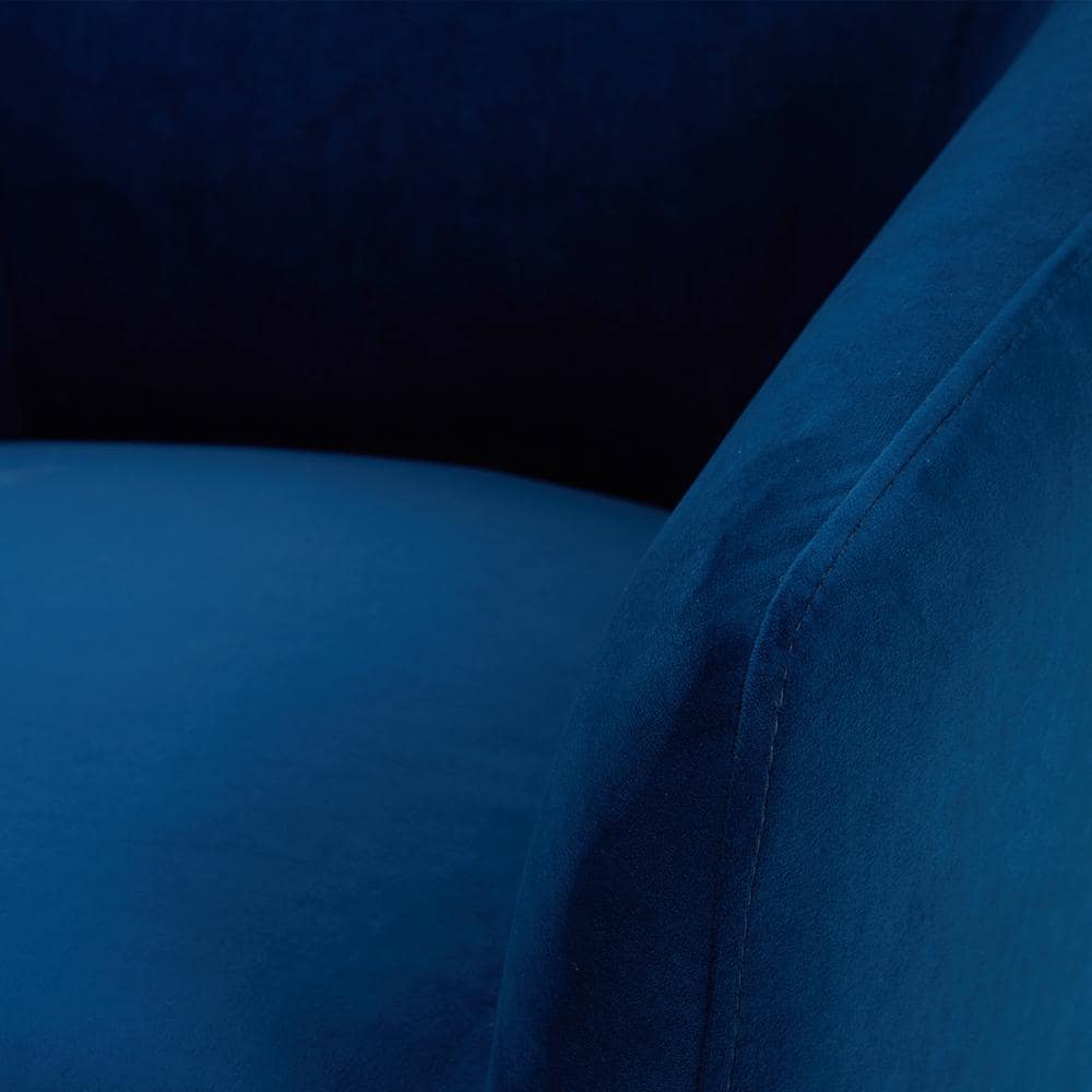 Blue Velvet Swivel Barrel Accent Chair with Wood Frame