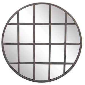 36 in. x 36 in. Round Framed Black Wall Mirror with Grid Frame