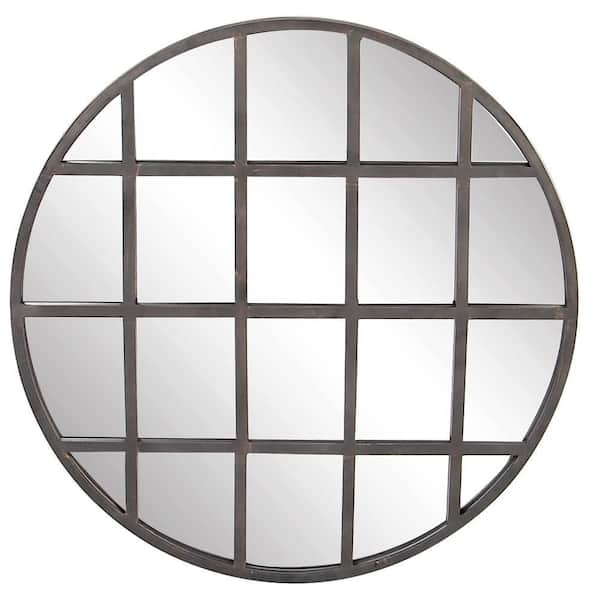 CosmoLiving by Cosmopolitan 36 in. x 36 in. Round Framed Black Wall Mirror with Grid Frame
