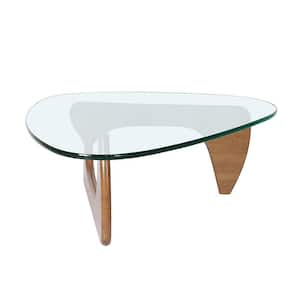 50 in. Light Walnut Triangle Glass Coffee Table 1-Pieces